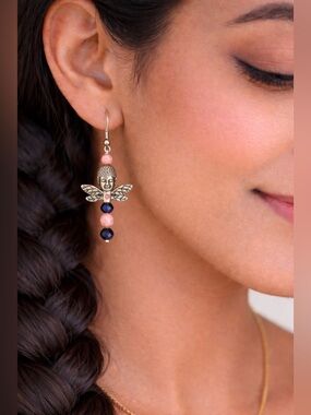 Silver and Pink Buddha Angel Earrings